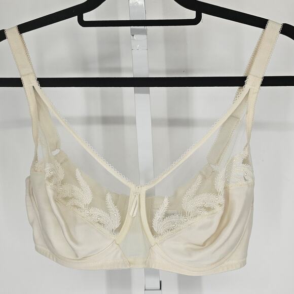 Wacoal Sz 38D Feather Embroidery Full Coverage Underwire 85121 Ivory Bra - Picture 1 of 4